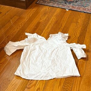 Ruffle Cold Shoulder White Women's Top